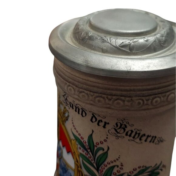 Alwe German Beer Stein Mug Pewter Lid 1835-1918 Bavaria Lion Crest Vintage - Picture 9 of 9